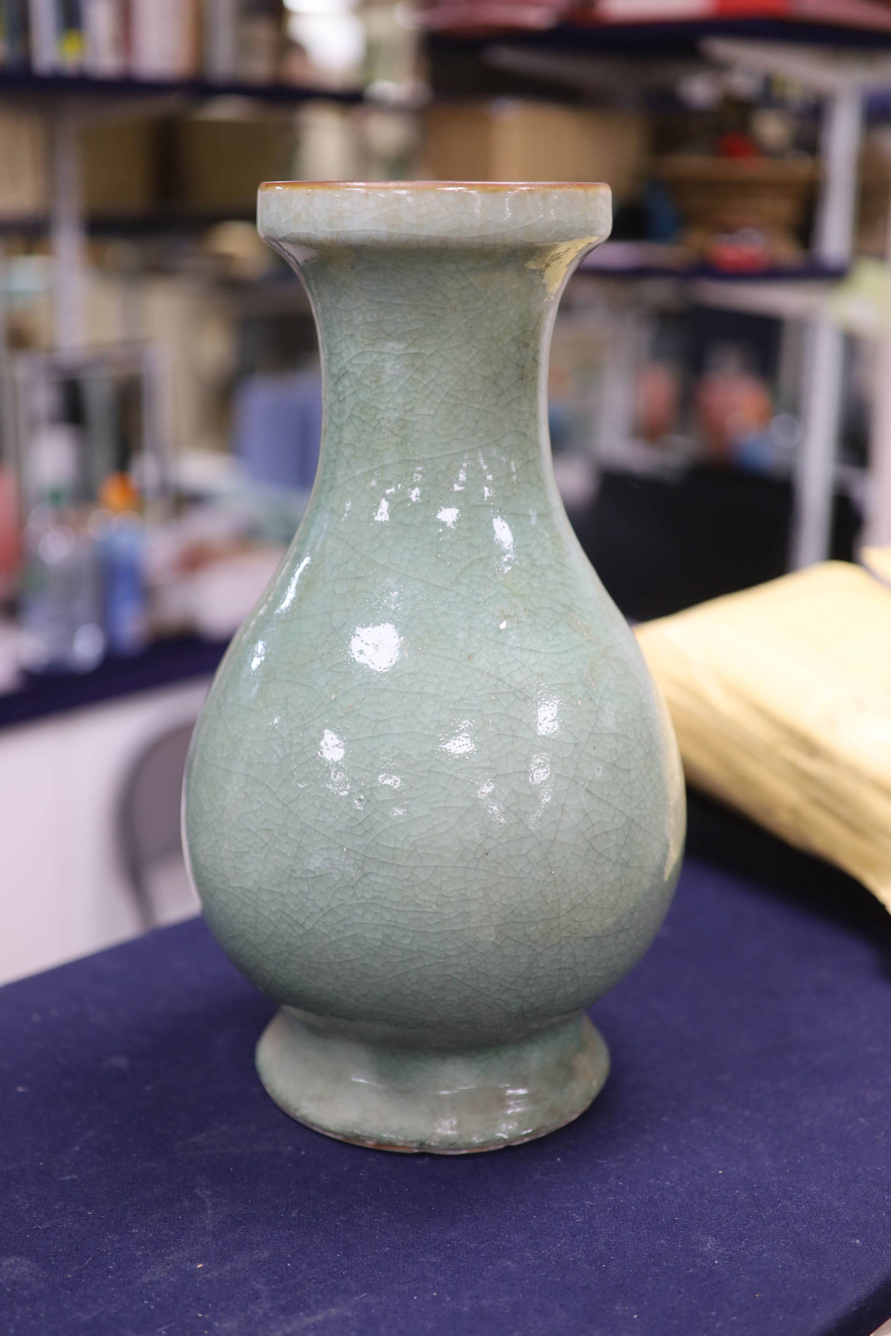 A Chinese celadon crackleglaze vase, probably 17th century or earlier, height 38cm